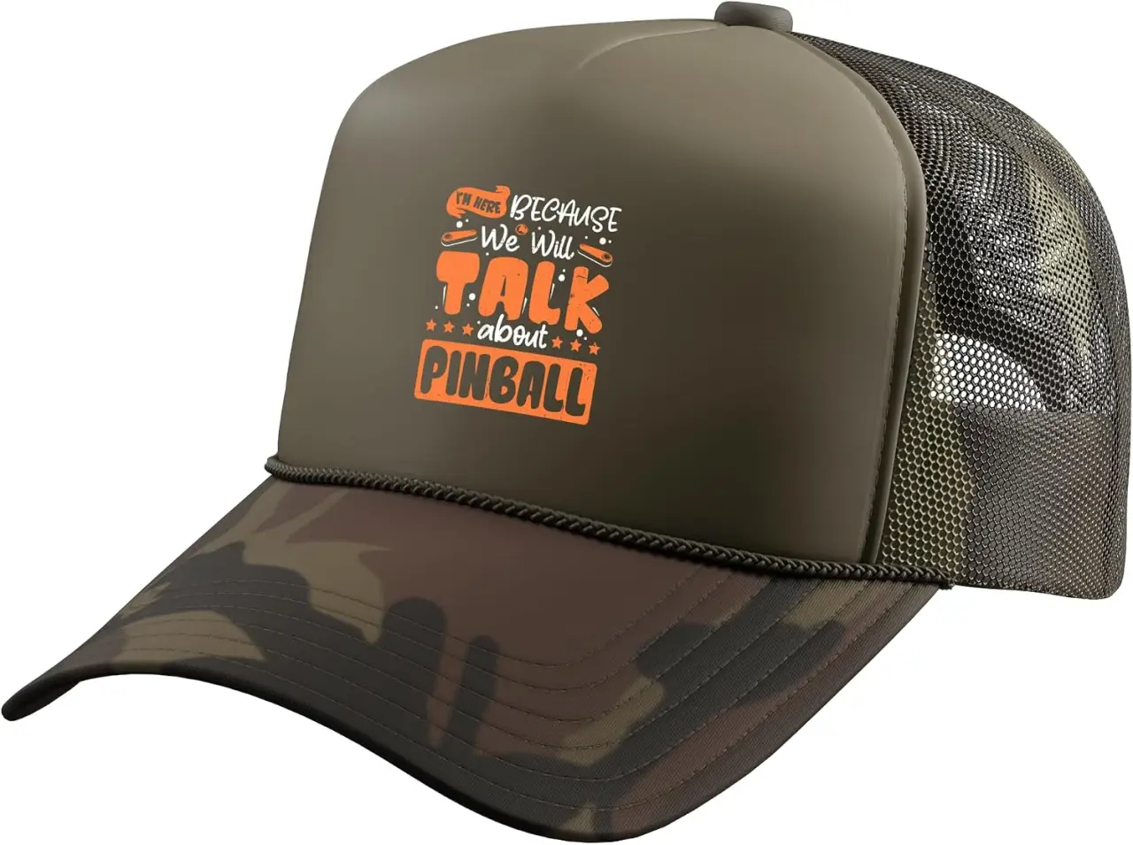 I'm here Because we Will Talk About Pinball Trucker Hat with Adjustable Mesh Back