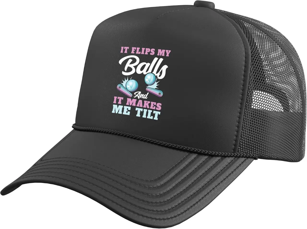 It Flips My Balls and Makes Me Tilt Pinball Player Trucker Hat with Adjustable Mesh Back