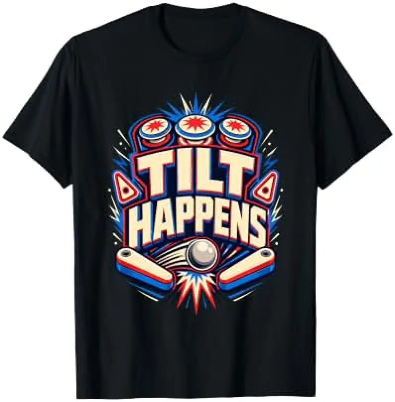 Mens Pinball Tilt Happens Retro Game Performance T-Shirt