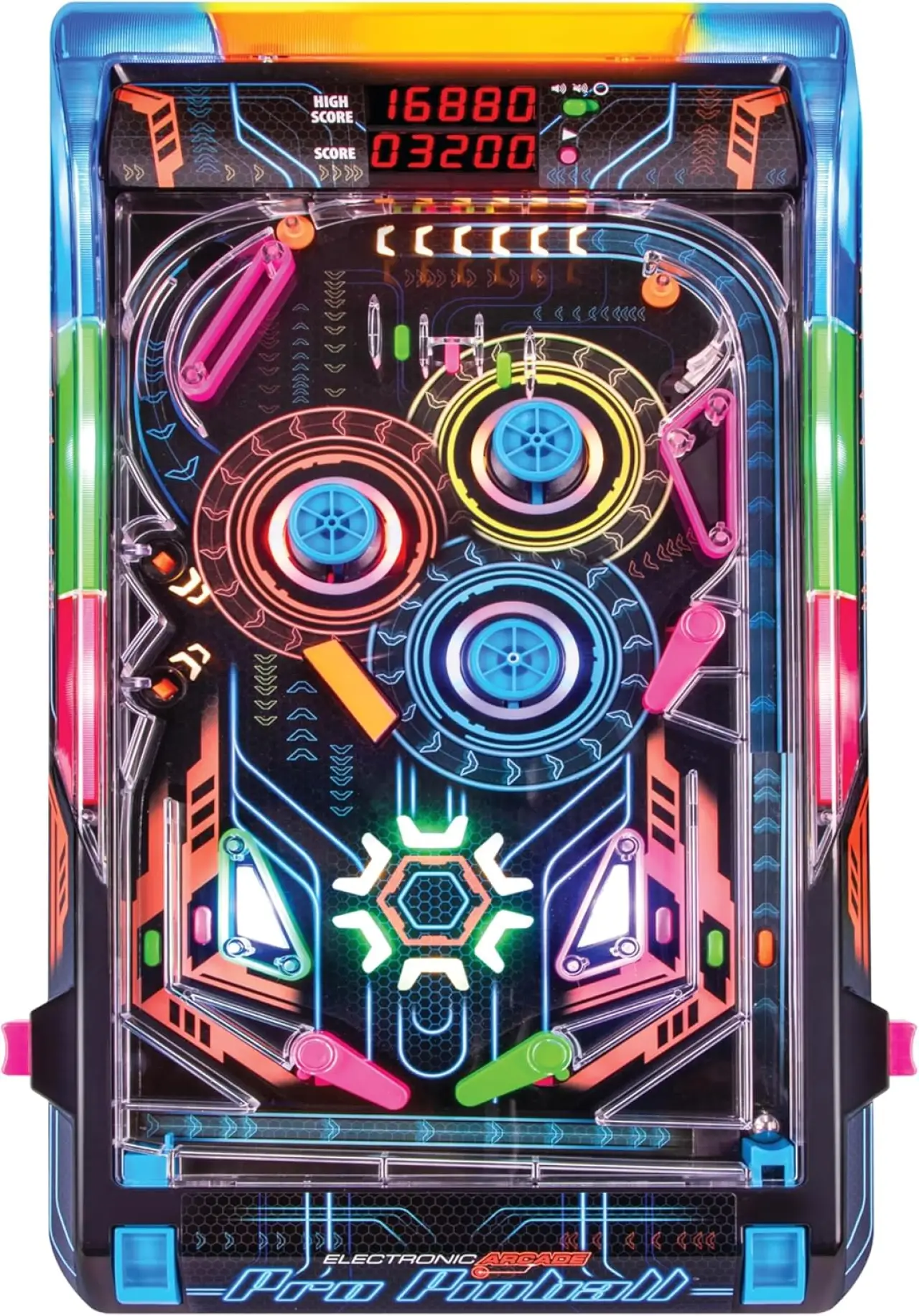 Merchant Ambassador Electronic Arcade Pro Pinball - Light &amp; Sound Tabletop Game, Dual LED Scoreboard, 10 Professional-Grade Features, Adults Kids Age 6+