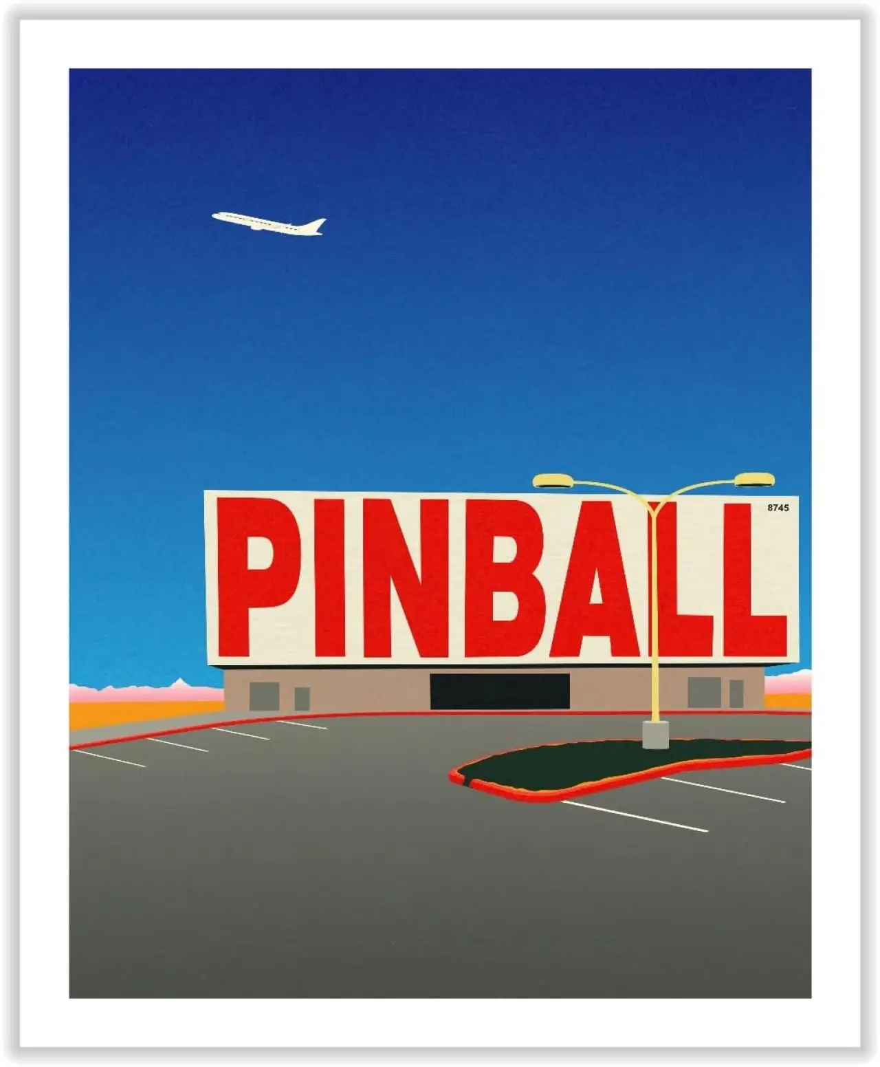Monem Art Airplane Over Pinball Sign Print - Minimalist Aviation Art Poster - Wall Decor for Living Room, Bedroom or Office - 8x10 ROLLED CANVAS Wall Art by Rosi Feist