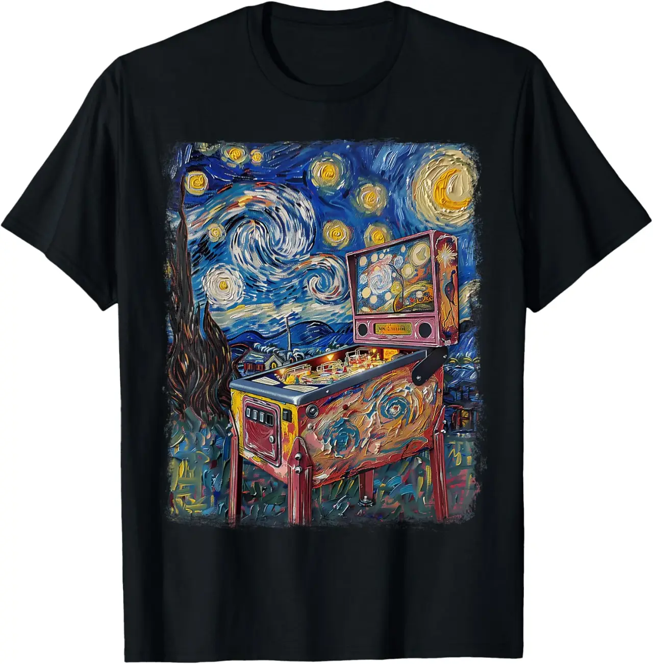 Pinball Arcade Game Machine Starry Night Painting T-Shirt