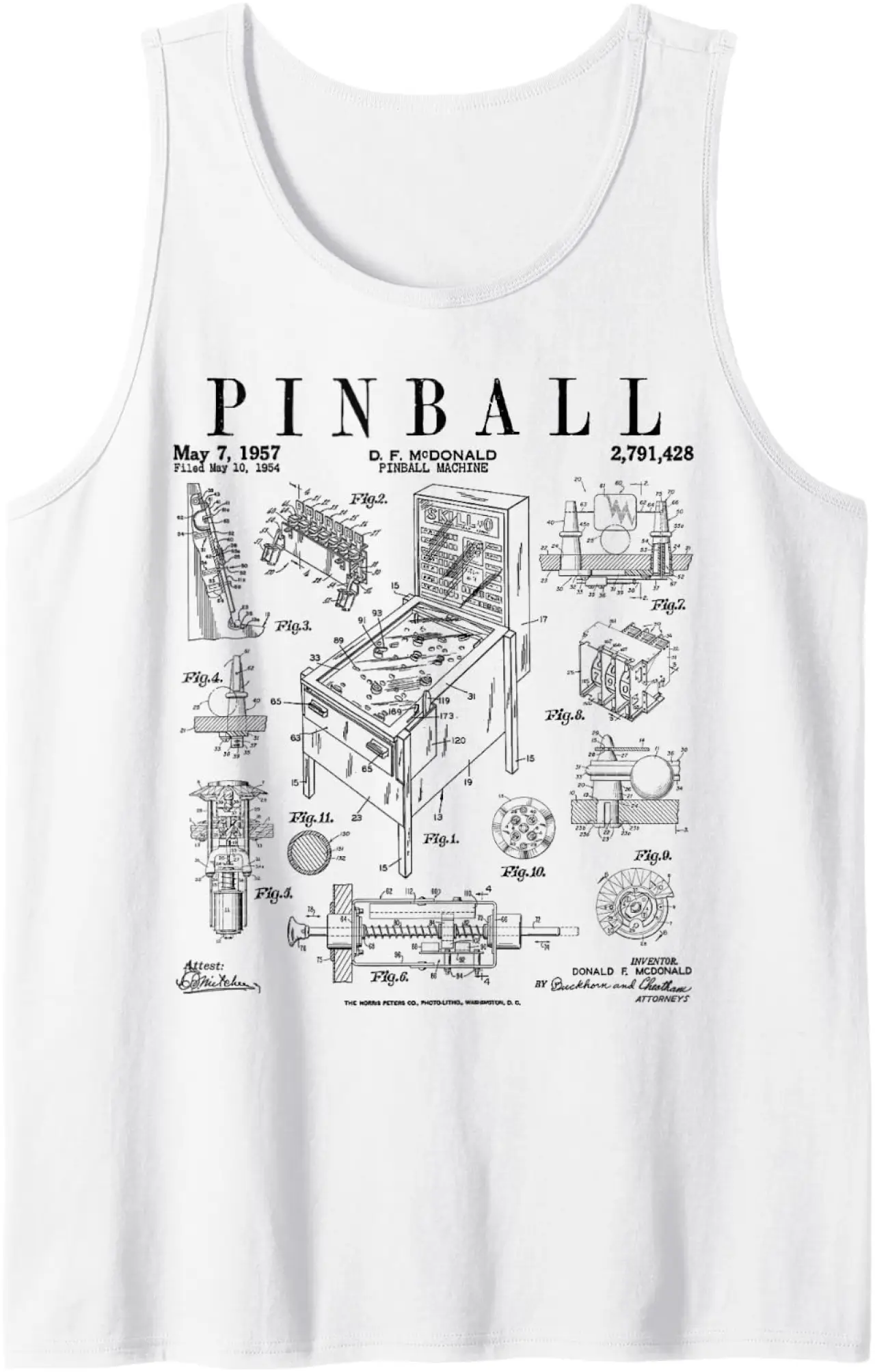 Pinball Arcade Gaming Machine Vintage Gamer Patent Print Tank Top