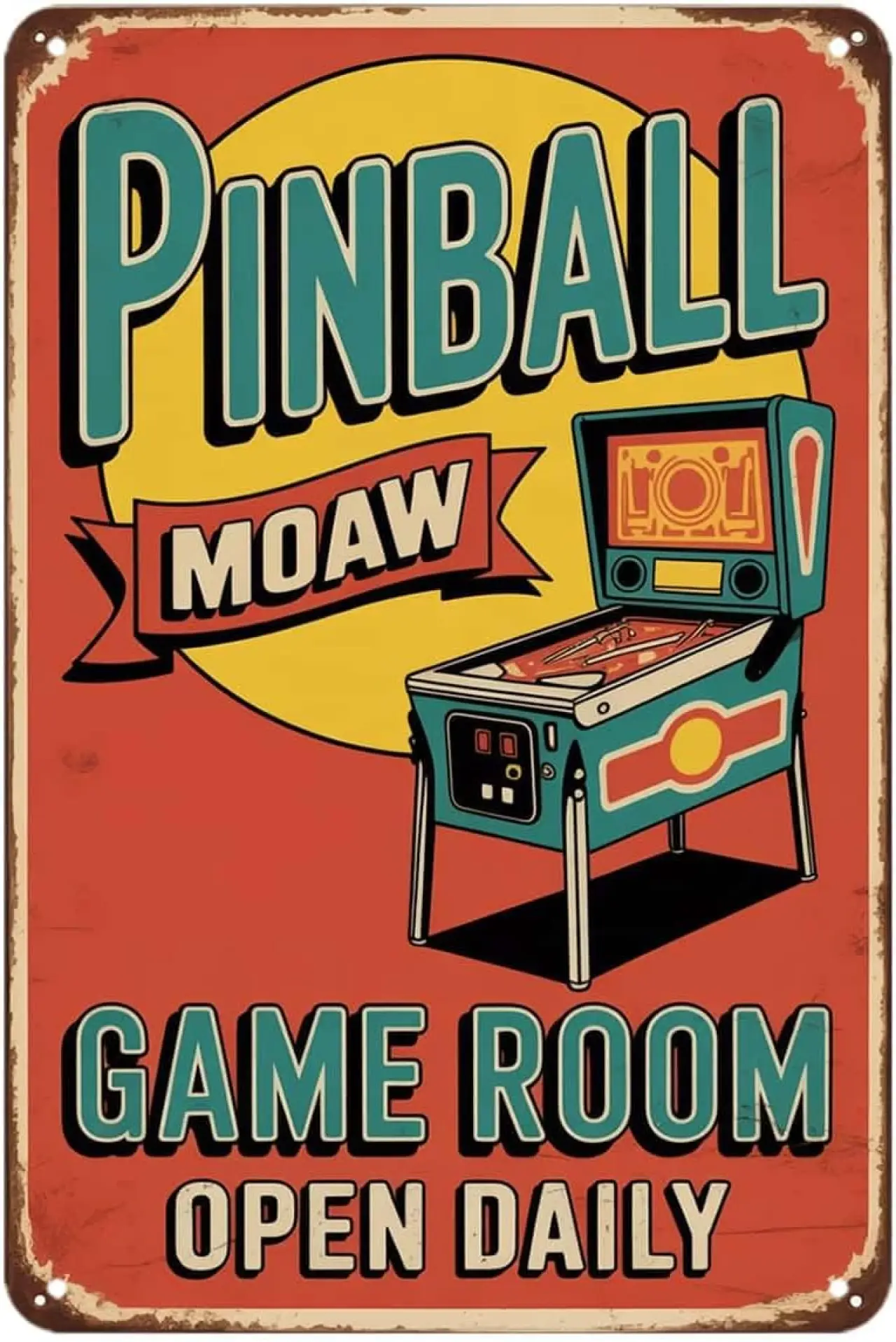 Pinball Game Room Tin Sign Retro Arcade Machine Vintage Metal Wall Art Decor Home Bedroom Kitchen Bar Cafe Garden Yard &amp; Porch Gift (8X12 IN)
