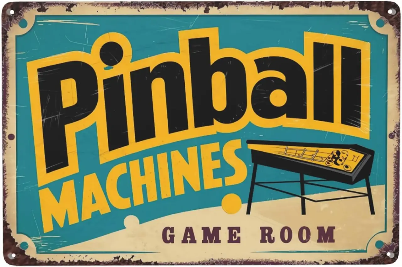 Pinball Game Room Vintage Metal Sign Arcade Basement Garage Entertainment Wall Decor
