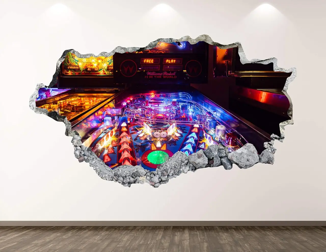 Pinball Game Wall Decal Art Decor 3D Smashed Arcade Sticker Mural Custom Gift BL104 (22"W x 14"H)