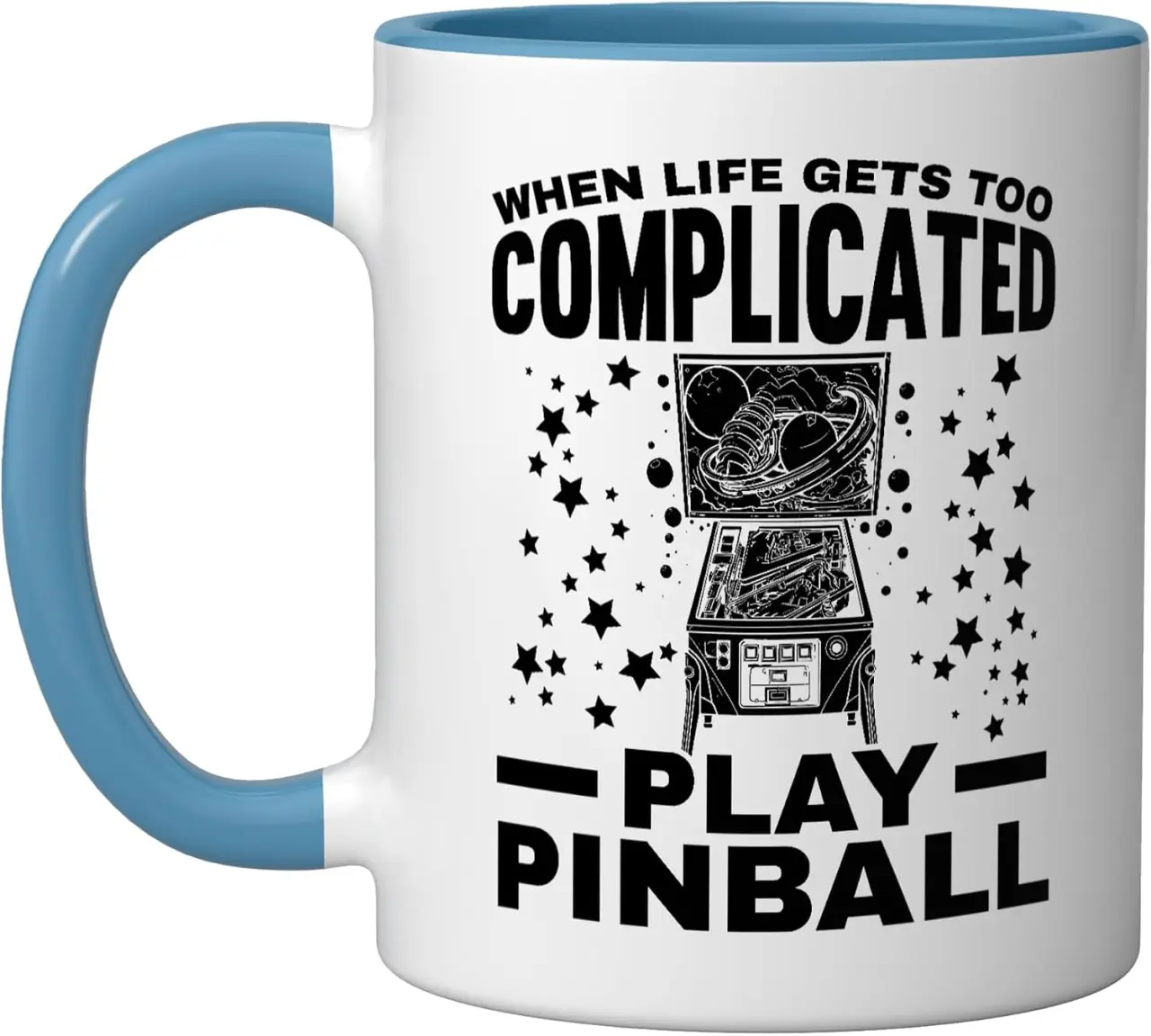 Pinball Machine Arcade Game Gamer Classic Video Game Ceramic Mug, Blue/White, 11oz