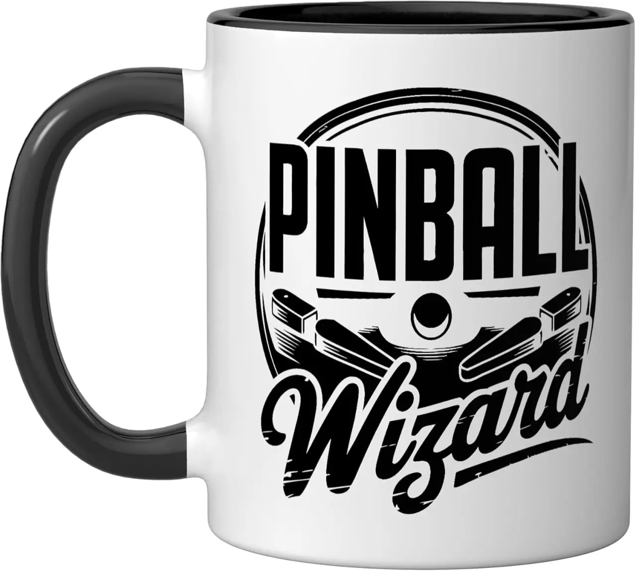 Pinball Player Retro Arcade Pinball Wizard Ceramic Mug, Black/White, 11oz