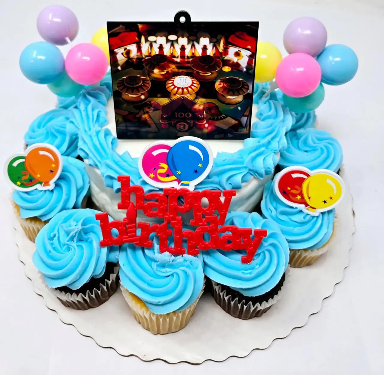 Pinball Themed 7 Piece Birthday Cake Topper Set
