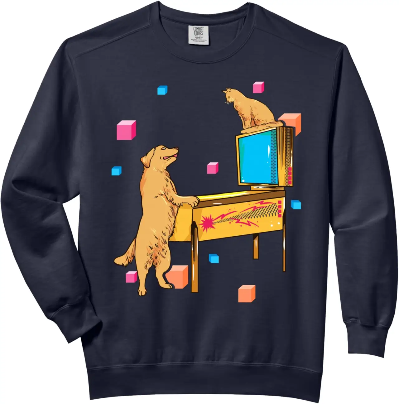 Pinball Wizard Dog Cat Playing Pinball Machine Shirt Comfort Colors Adult Sweatshirt