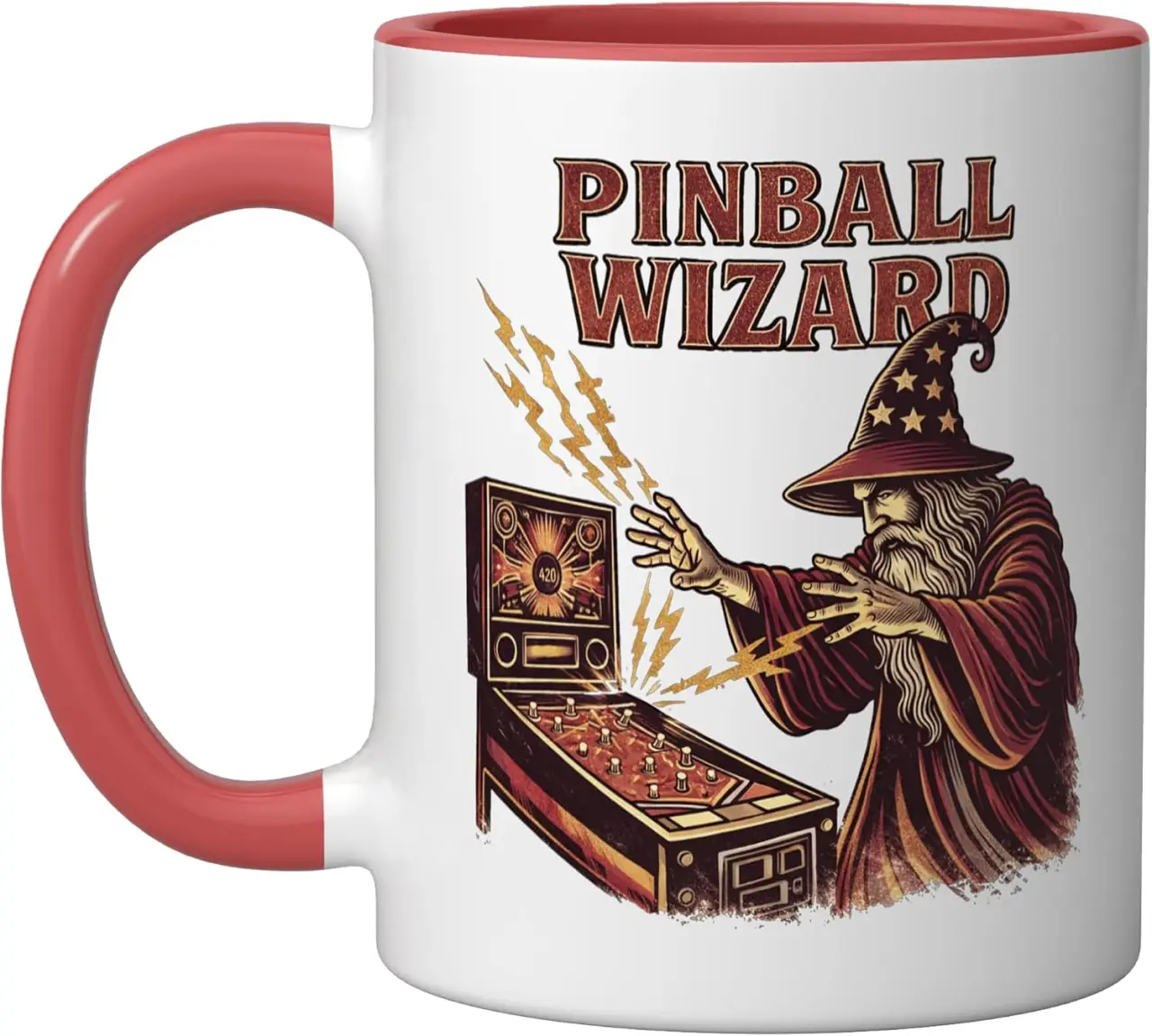 Pinball Wizard Pinball Lover Funny Arcade Gamer Vintage Ceramic Mug, Red/White