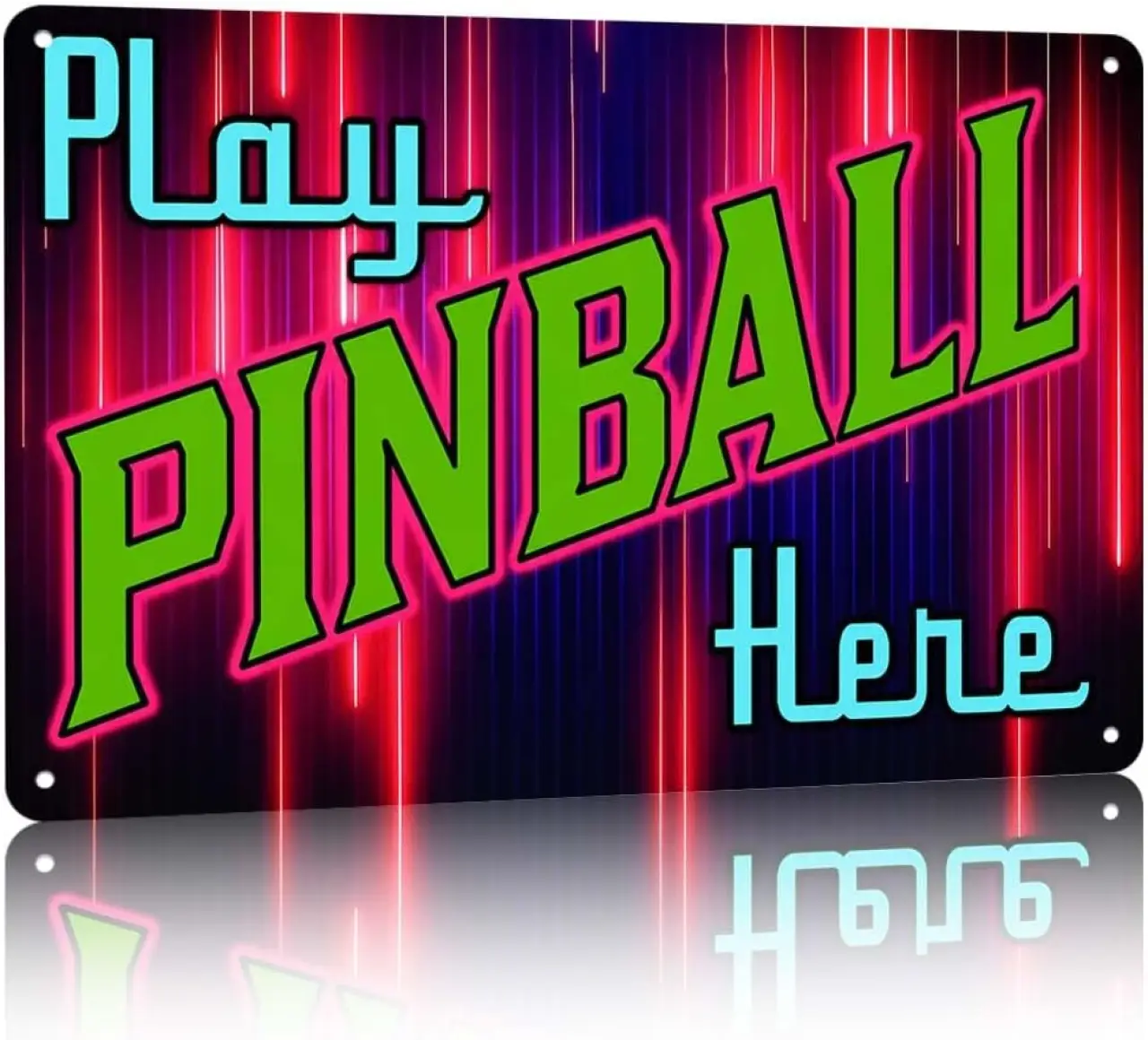 Play Pinball Here Aluminum Metal Sign 8X12in Neon Style Wall Decor for Game Room Arcade Home Bar Man Cave Game Play Area