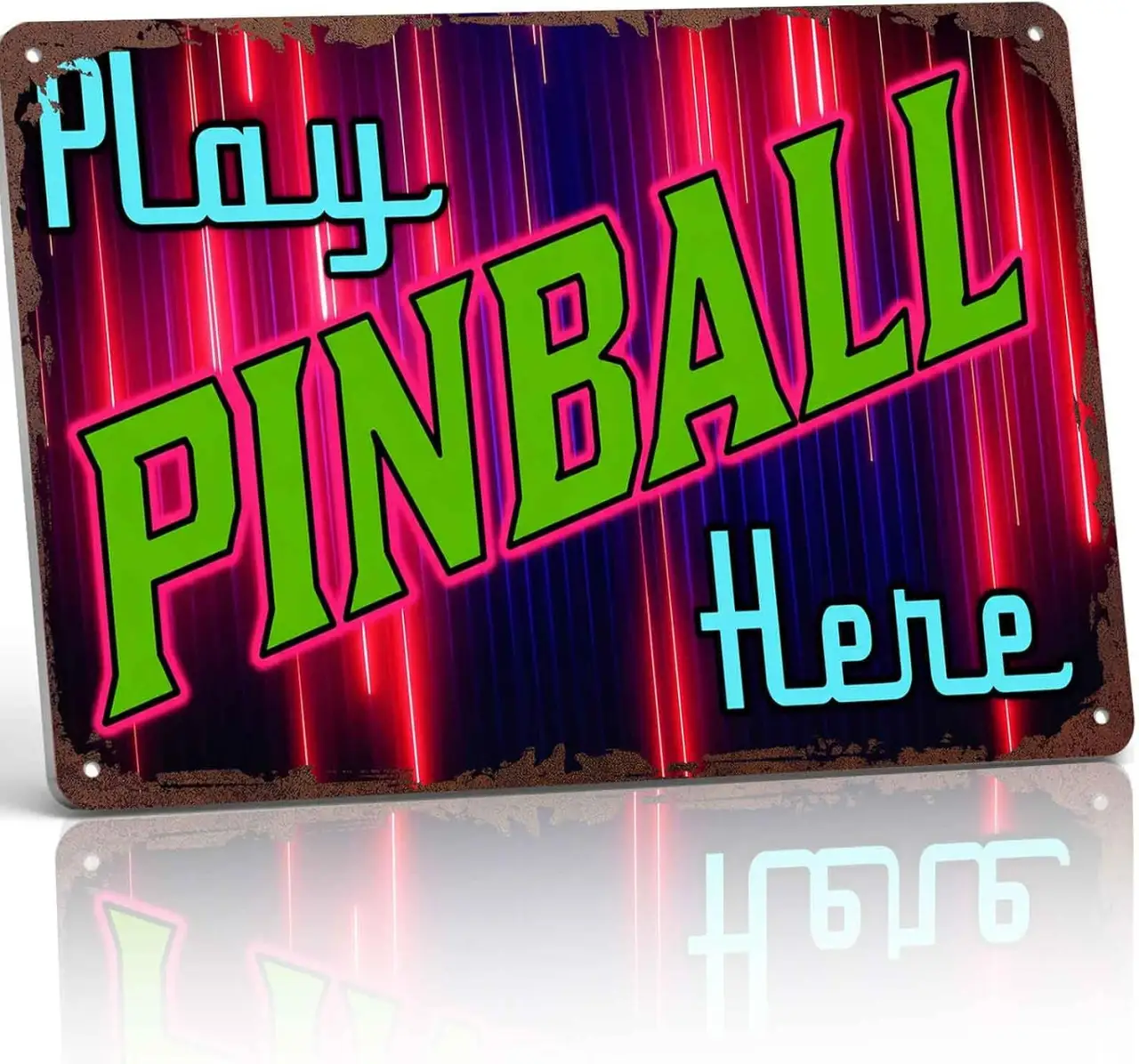 Play Pinball Here Neon Style Retro Arcade Game Metal Sign 8x12 Inch, Funny Aluminum Wall Decor for Game Room Basement Bar Pub Home Decor Man Cave Bedroom Office Decor Club Party Decor
