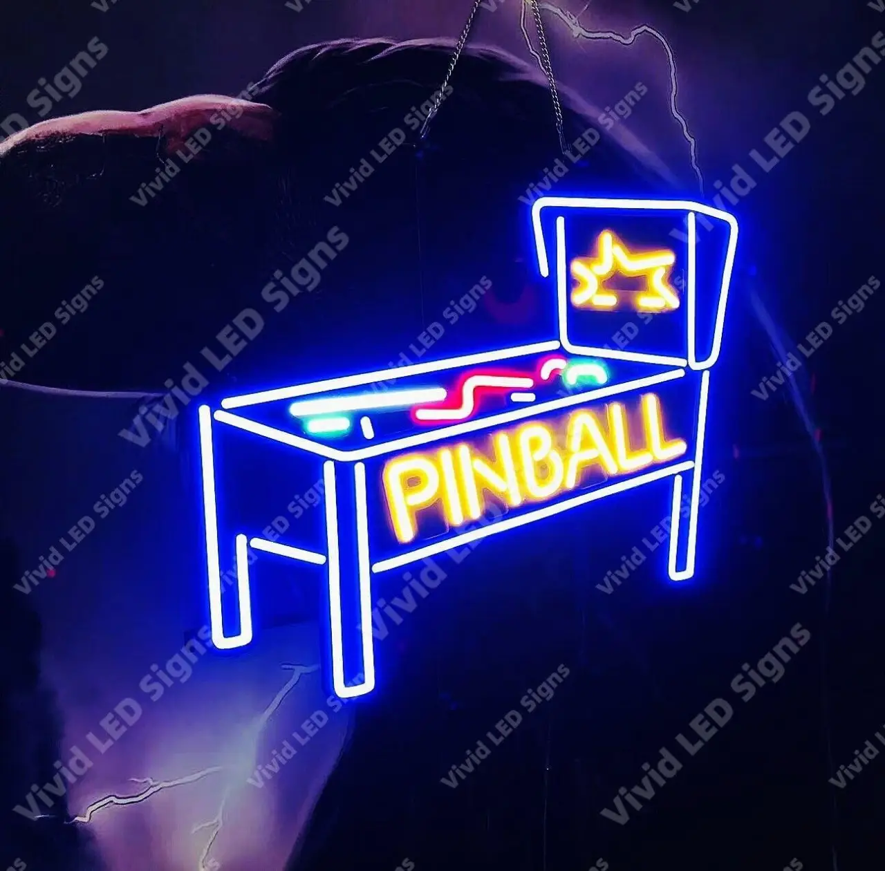 Queen Sense 24"x20" Pinball Machine LED Sign Light Neon Signs Lights Wall Party Decor Lamp With Dimmer A124PBM-XLED