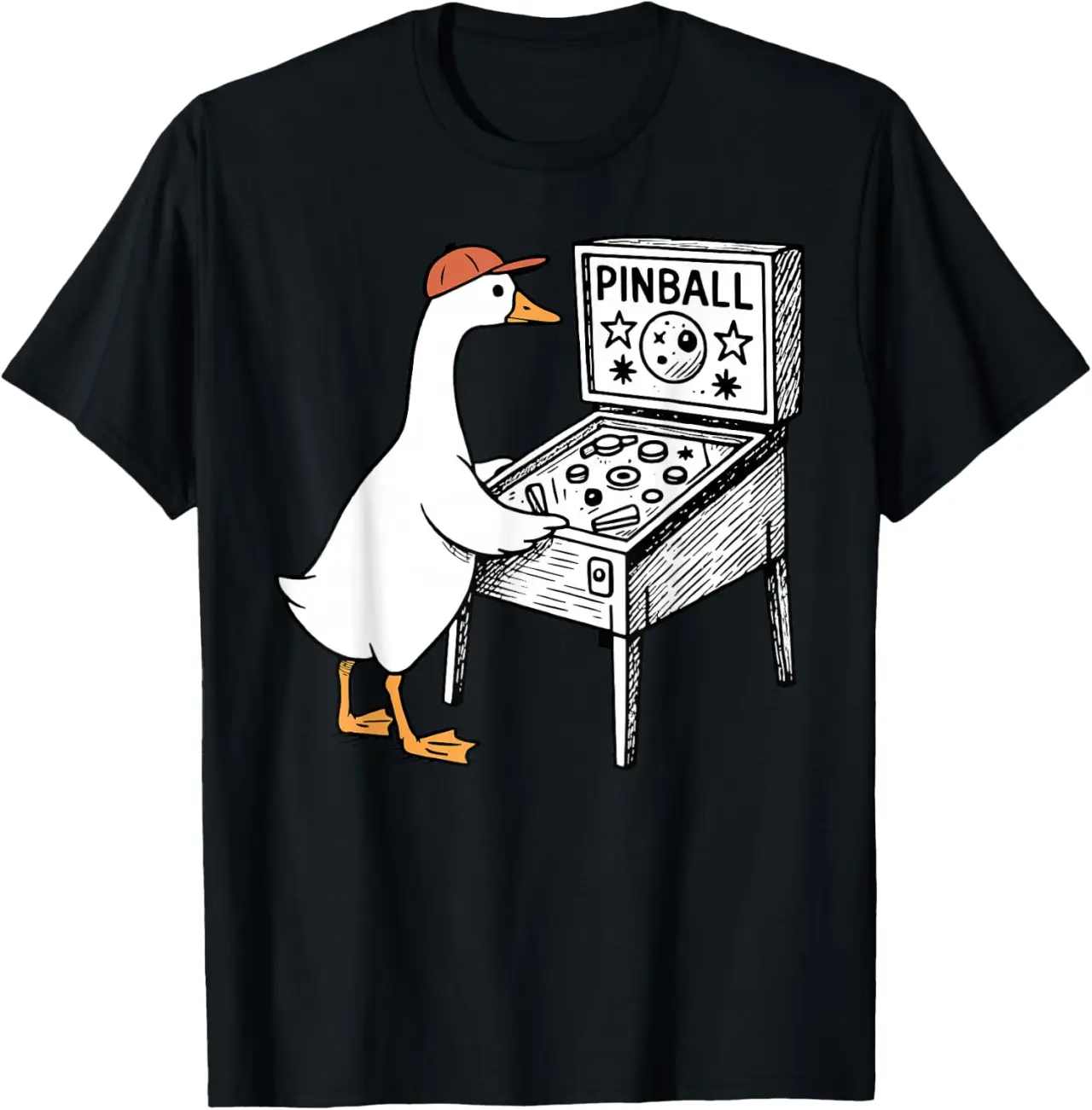 Silly Goose Playing Pinball Machine Players Flipping Ball T-Shirt