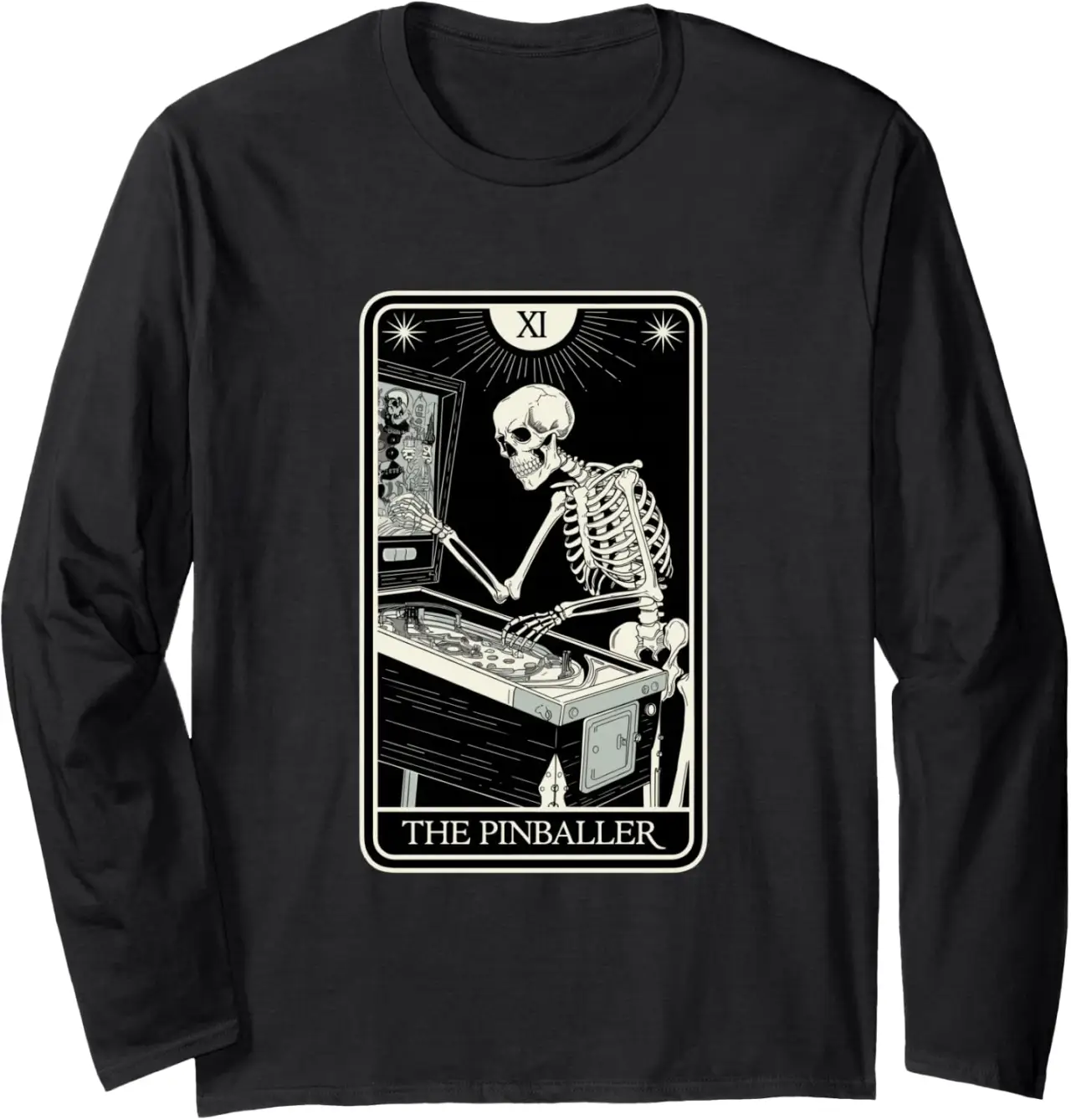 The Pinballer Tarot Card, Pinball Gamer Long Sleeve T-Shirt