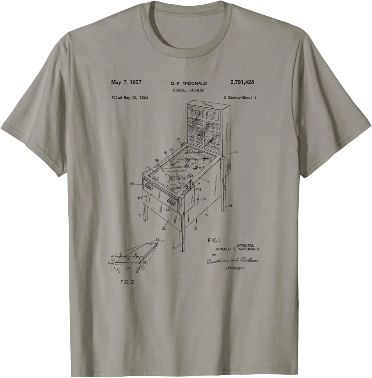 Vintage Patent Print 1957 Pinball Machine T-Shirt