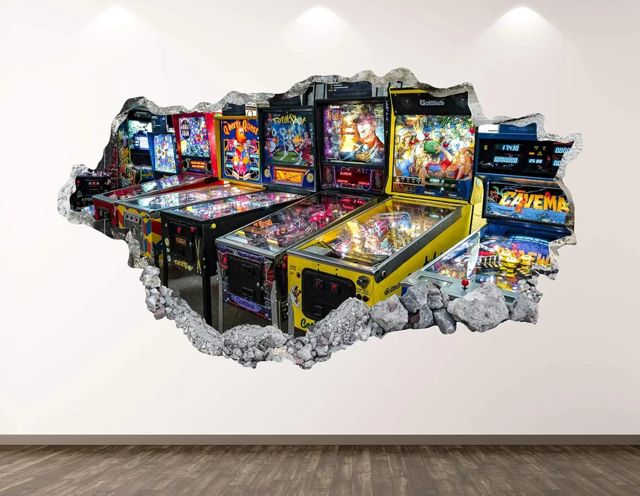 Vintage Pinball Machine Wall Decal Art Decor 3D Smashed Game Sticker Poster Kids Room Mural Custom Gift BL200 (22"W x 14"H)