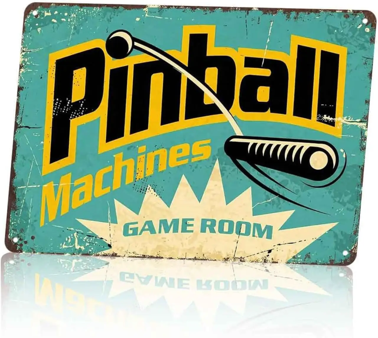 Vintage Pinball Machines Game Room Sign, 8x12 Inch Aluminum Metal Sign, Retro Wall Decor for Game Room Arcade Man Cave, Distressed Decorative Tin Sign
