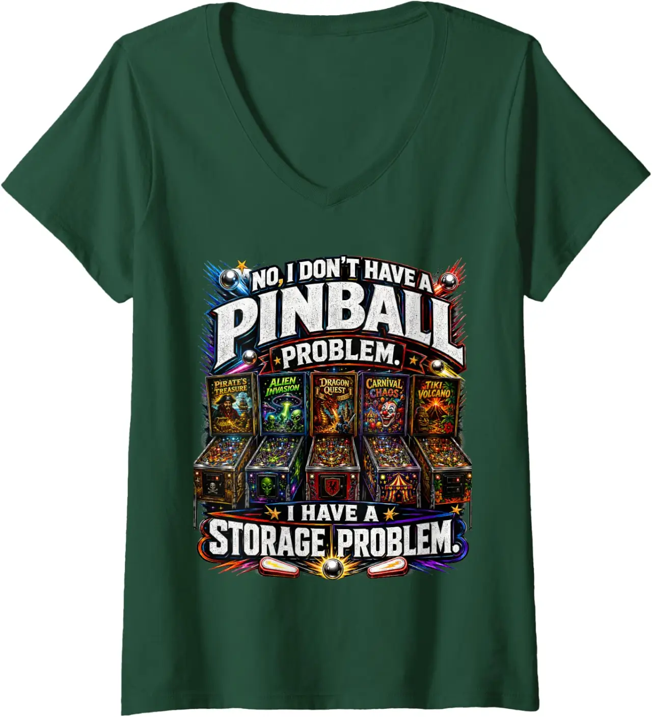 Women's I Dont Have a Pinball Problem I Have a Storage Problem V-Neck T-Shirt