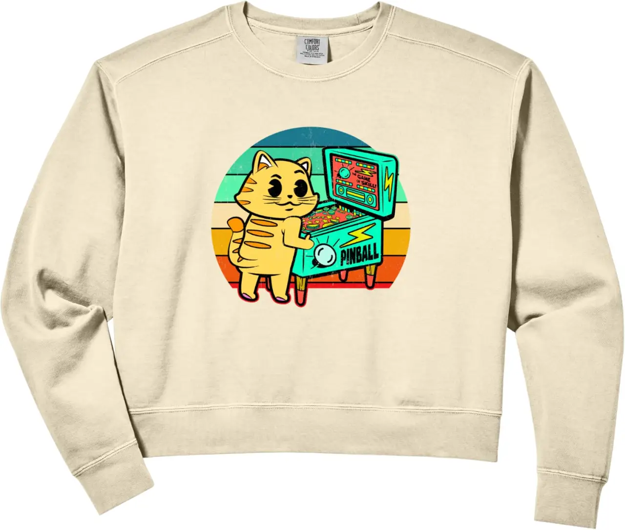 Womens Funny Video Gamer Cat Lover Gift Pinball Arcade Game Retro Comfort Colors Crop Sweatshirt