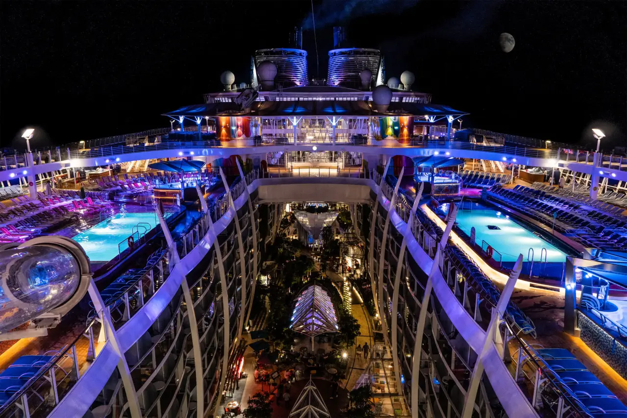 Symphony of the Seas illuminated at night