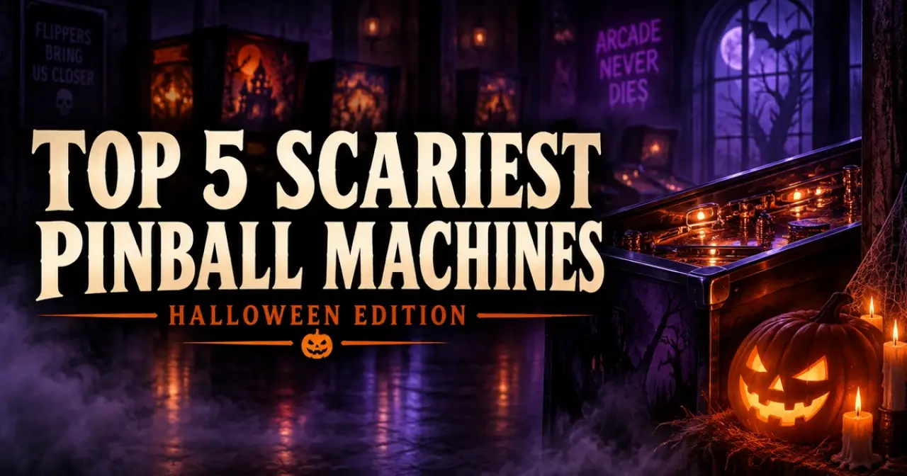 Top 5 scariest pinball machines — illustrated Halloween editorial banner