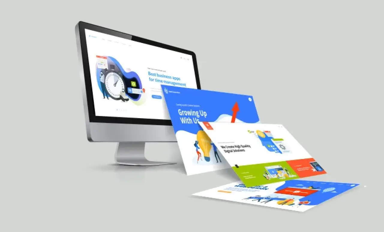 a computer and traditional mail showing all services of the marketing agency