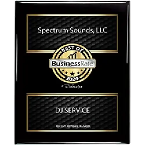 plaque for spectrum sounds awarded best dj 2024 by businessrate rochester ny