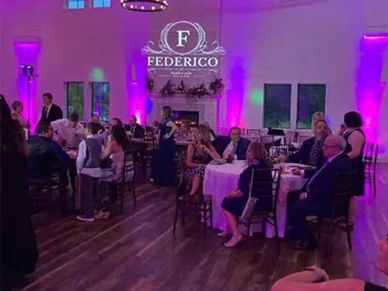 wedding reception uplighting and monogram