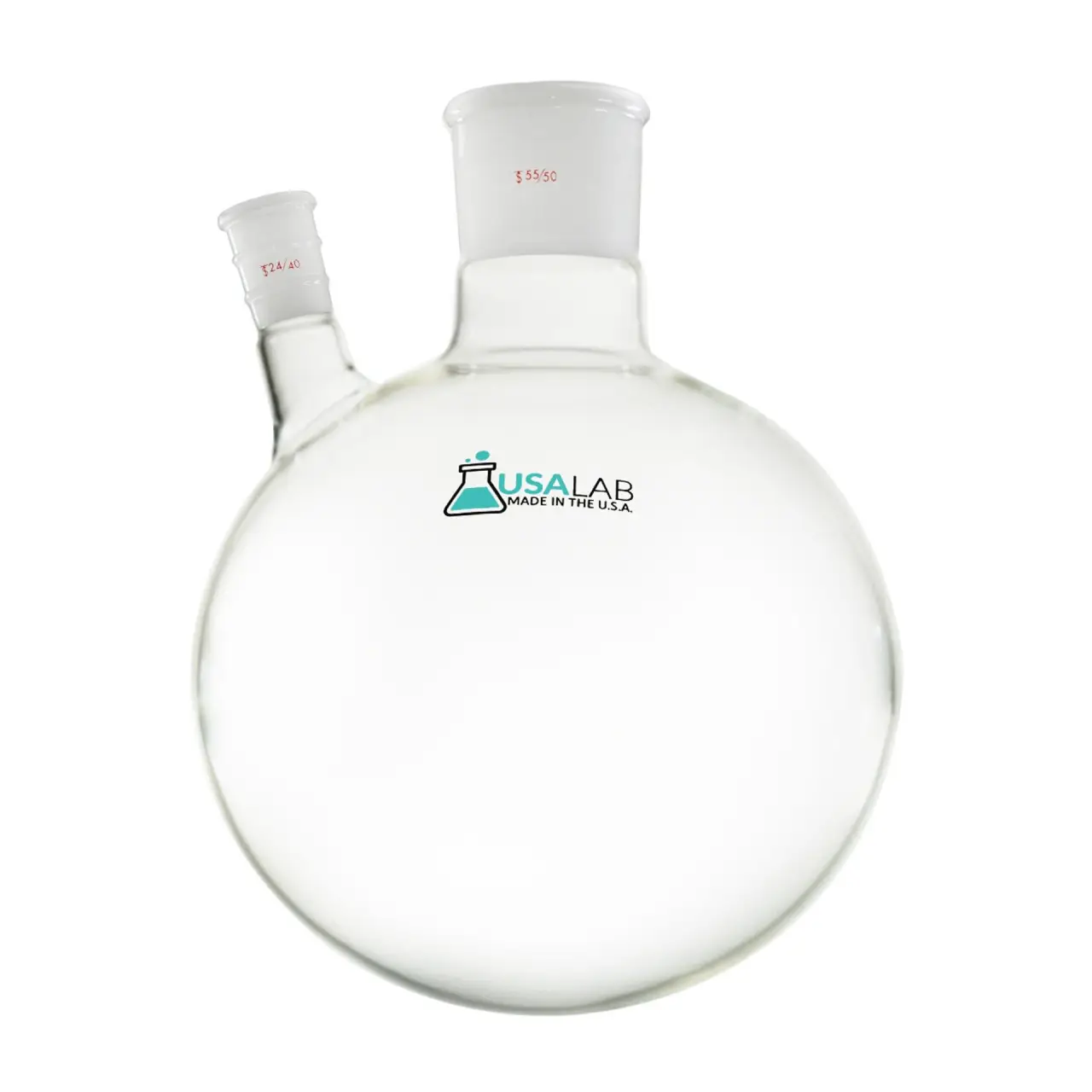 USA Made 2 Neck Round Bottom Flask - 55/50 Center - 24/40 Side - 2L , 5L & 6L
