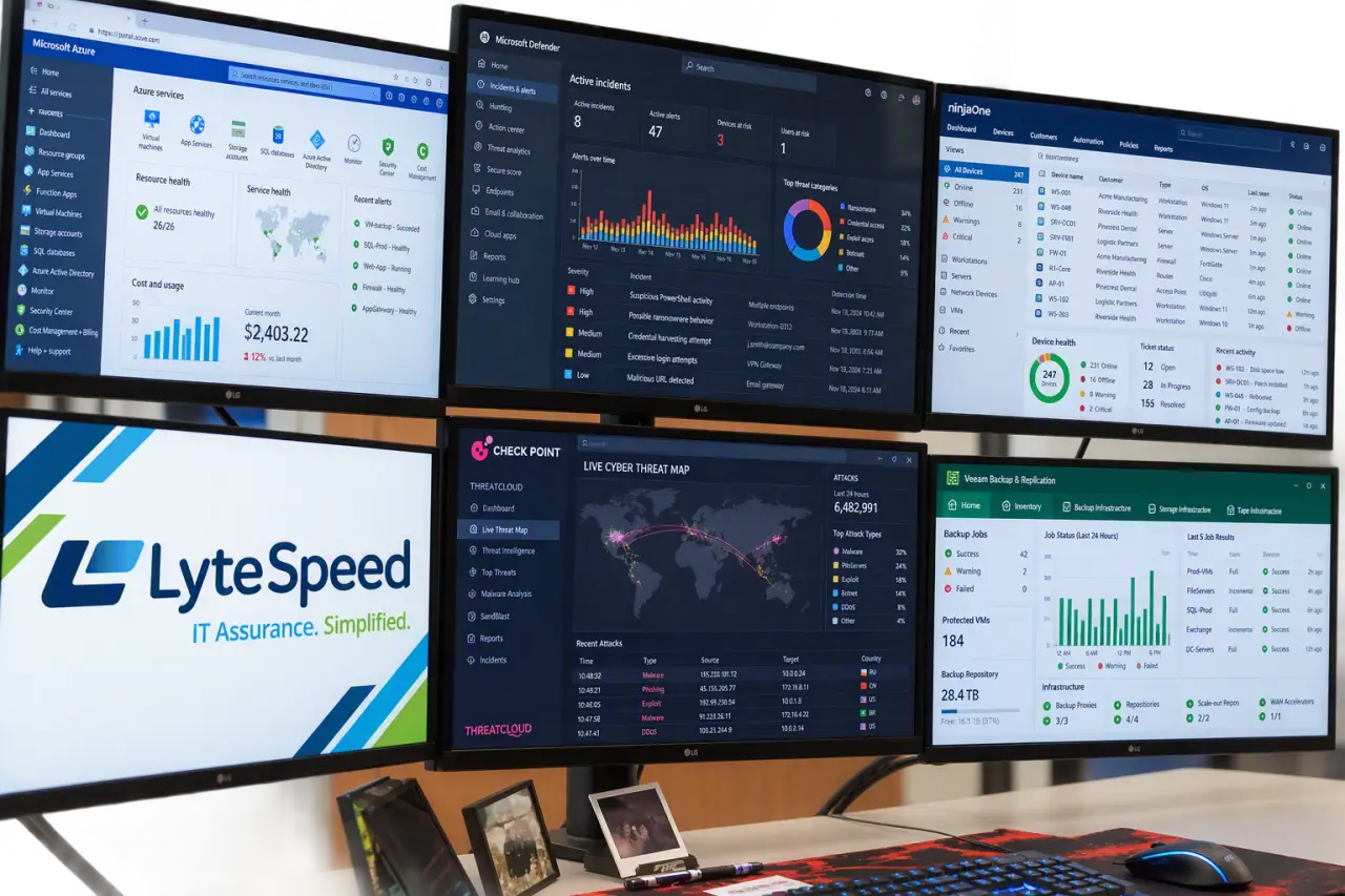 LyteSpeed technician monitoring security dashboards