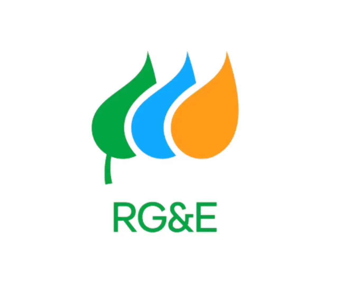 RGE logo with green leaf, blue flame, orange flame shapes, and RGE text below.