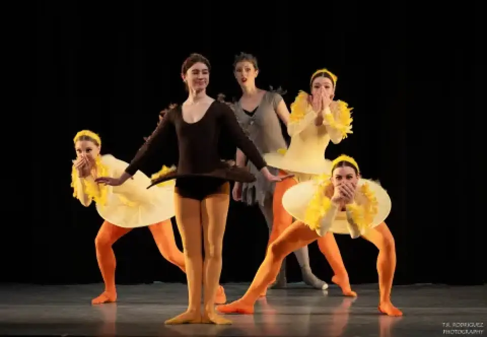 Dancers perform The Ugly Duckling in bird-inspired costumes.