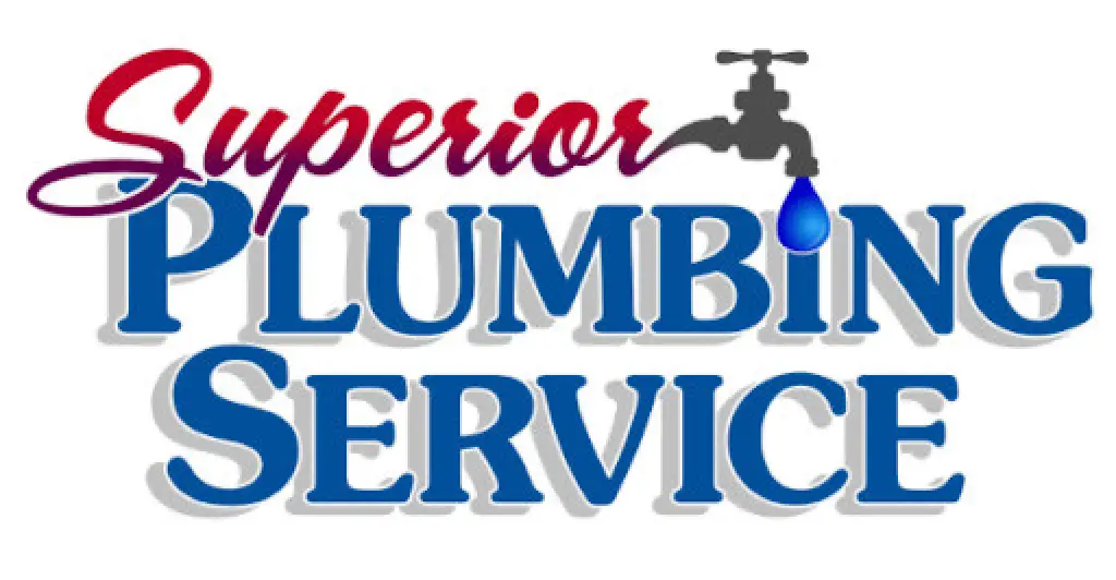Logo with Superior Plumbing Service text and a faucet with a blue water drop above the word.