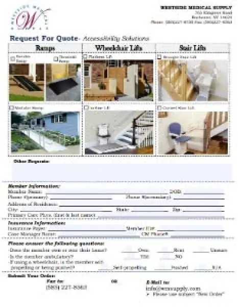 Accessibility Solutions quote request form with home access product options.