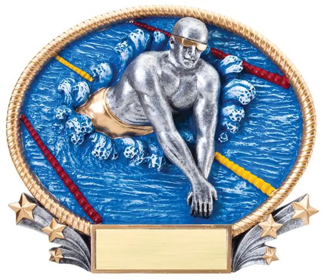 Male Swimming 3D Oval Trophy