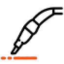 Black outline of a welding torch drawing three short orange lines on a light gray background.