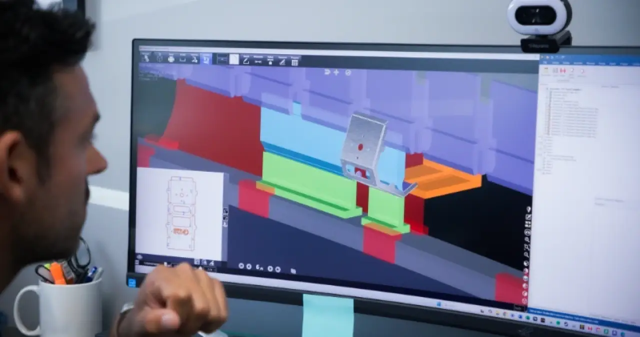 Engineer simulating a bend sequence in offline press brake programming software