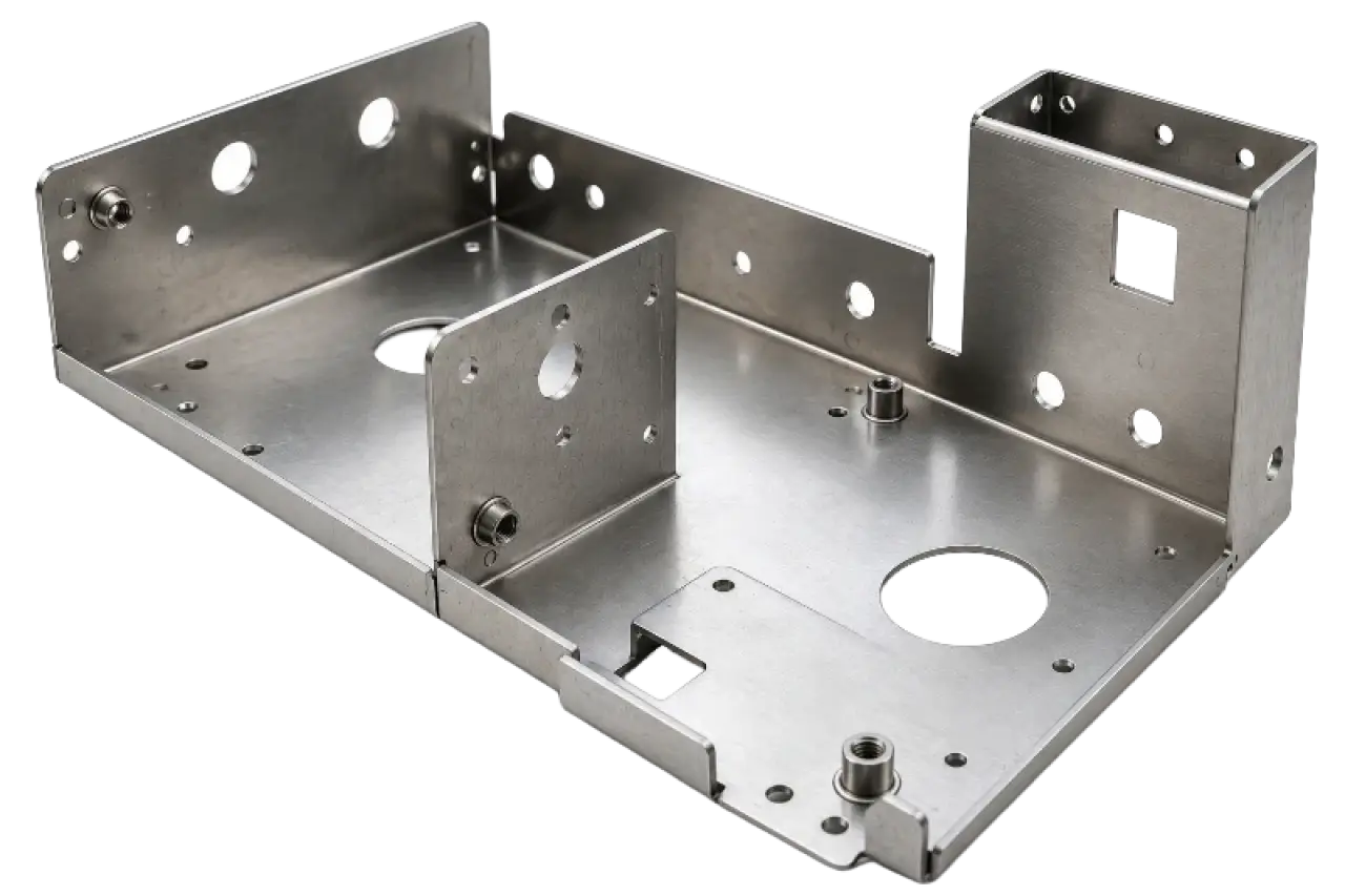 Precision-bent stainless steel chassis with inserted standoffs and hardware