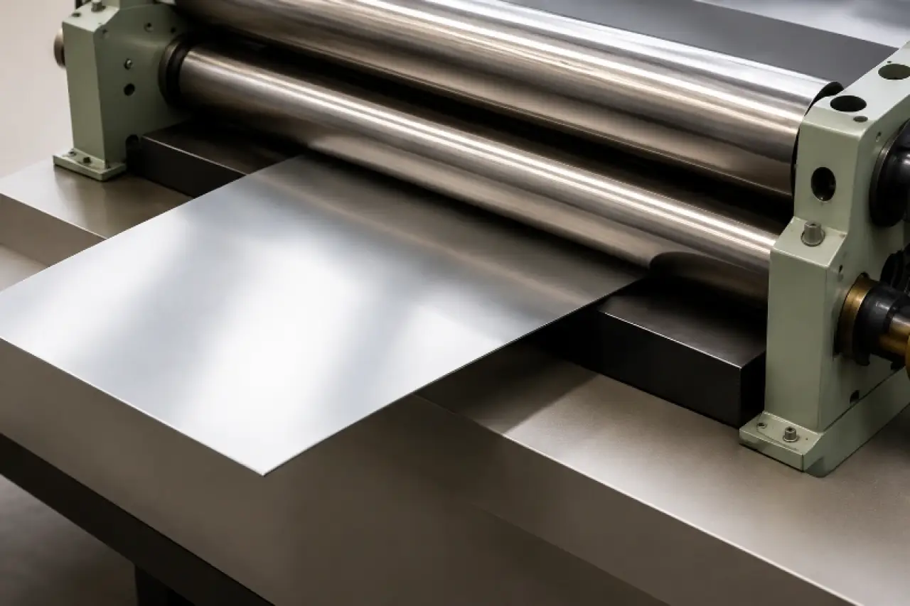 Sheet metal passing through a roller flattening machine