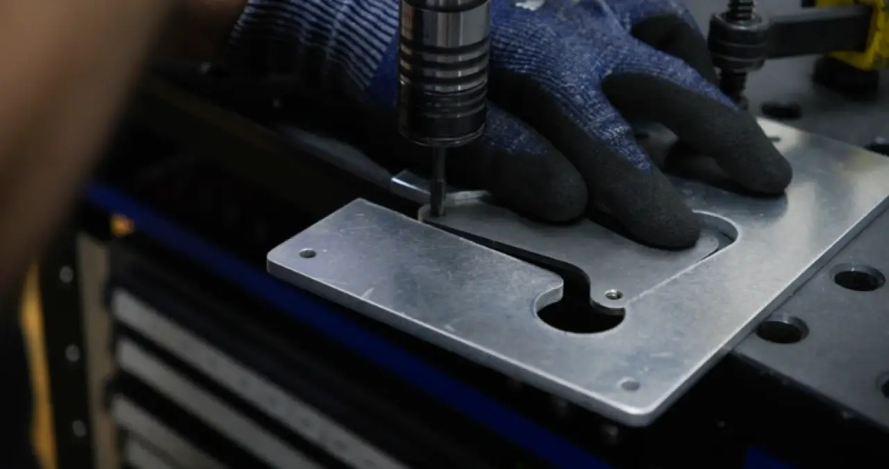 Operator tapping threaded holes into a sheet metal panel