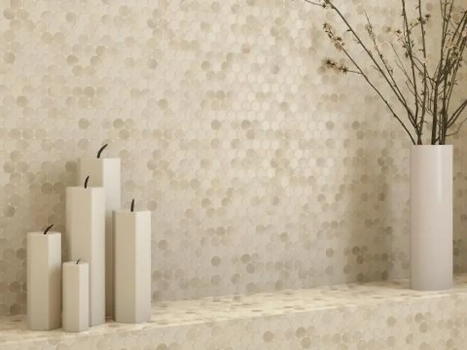 Walker Zanger Emersyn Lane Fawn Fibre Penny Round Recycled Glass Tile