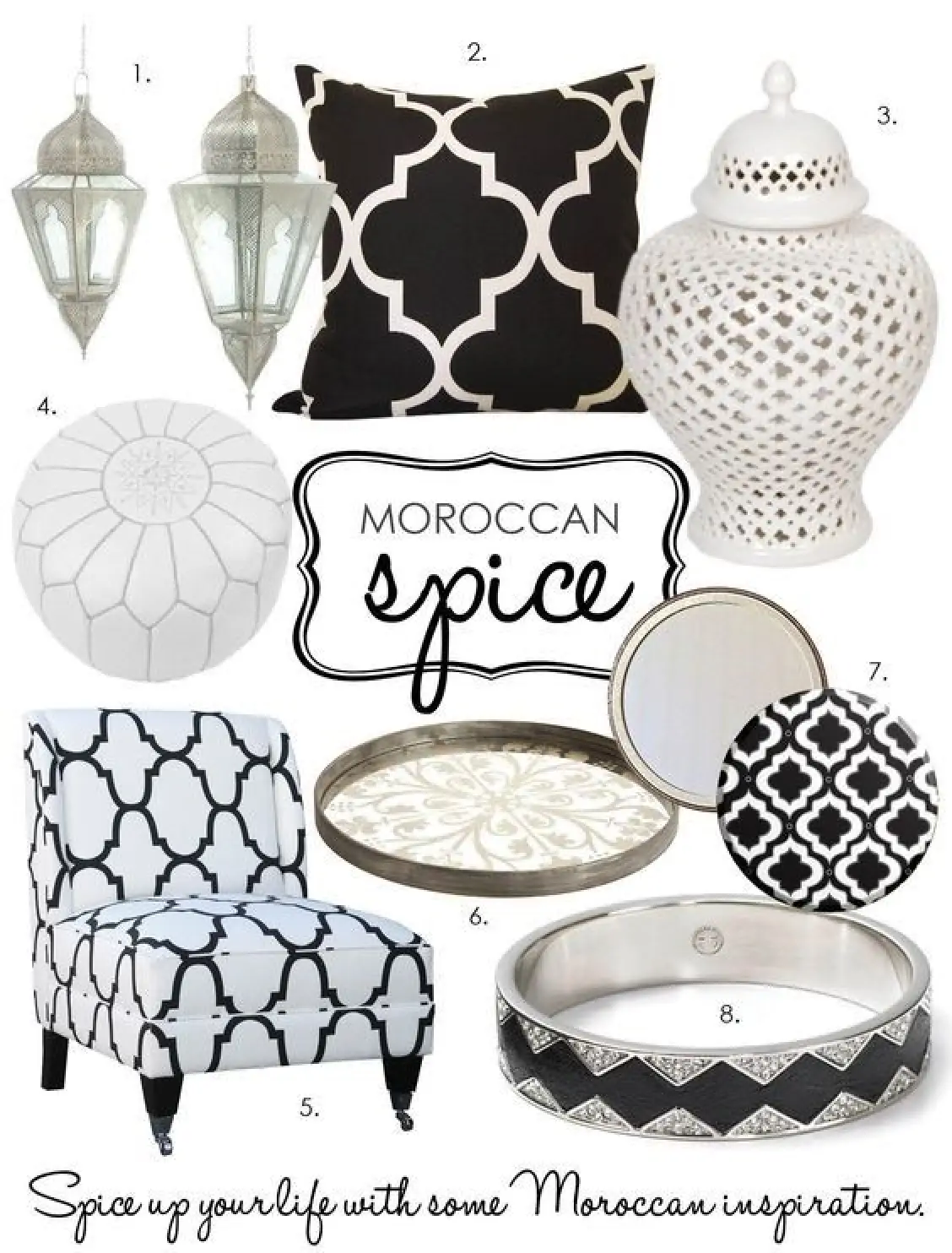 black and white moroccan style decor