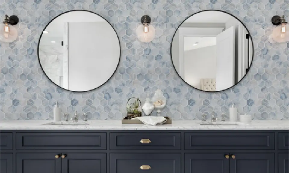 Genrose Cove Blue Matte 3 Inch Hex Mosaic Enamel Glass Tile