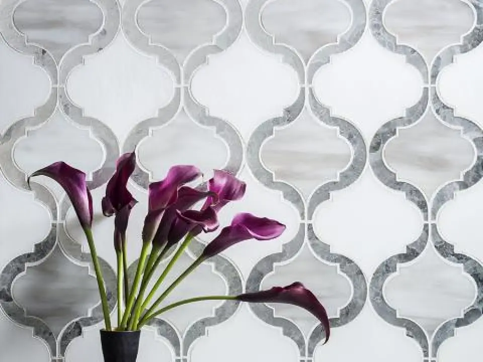 Oceanside Jali Water-Jet Cut Luxury Art Glass in Million Dollar Blend (Gosh White, Lustre, Rain Cloud)