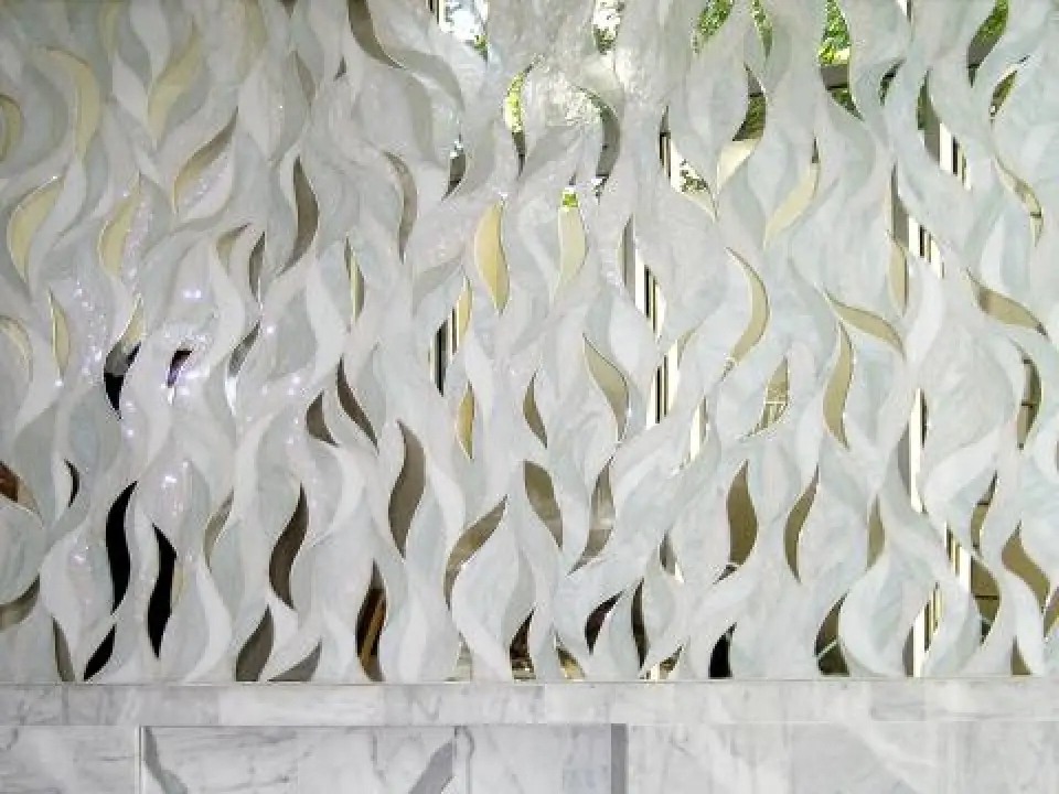 Allison Eden Studios Waves in Custom Hand-Crafted Stained Glass and Mirror Tile