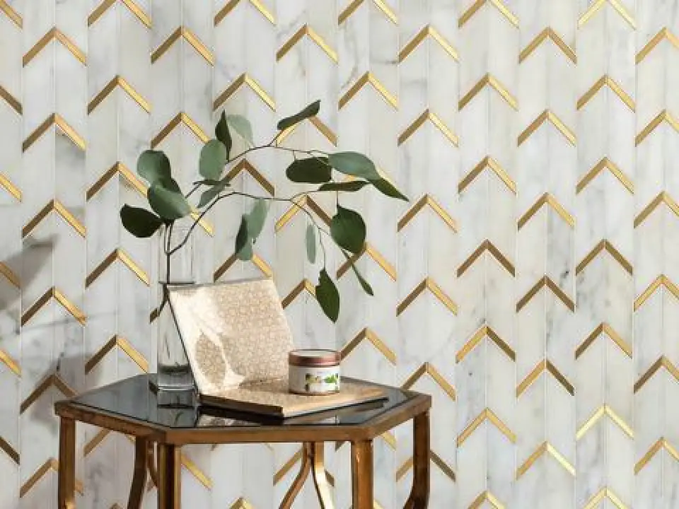 New Ravenna Belen Stone Mosaic in Polished Calacatta and Brushed Brass