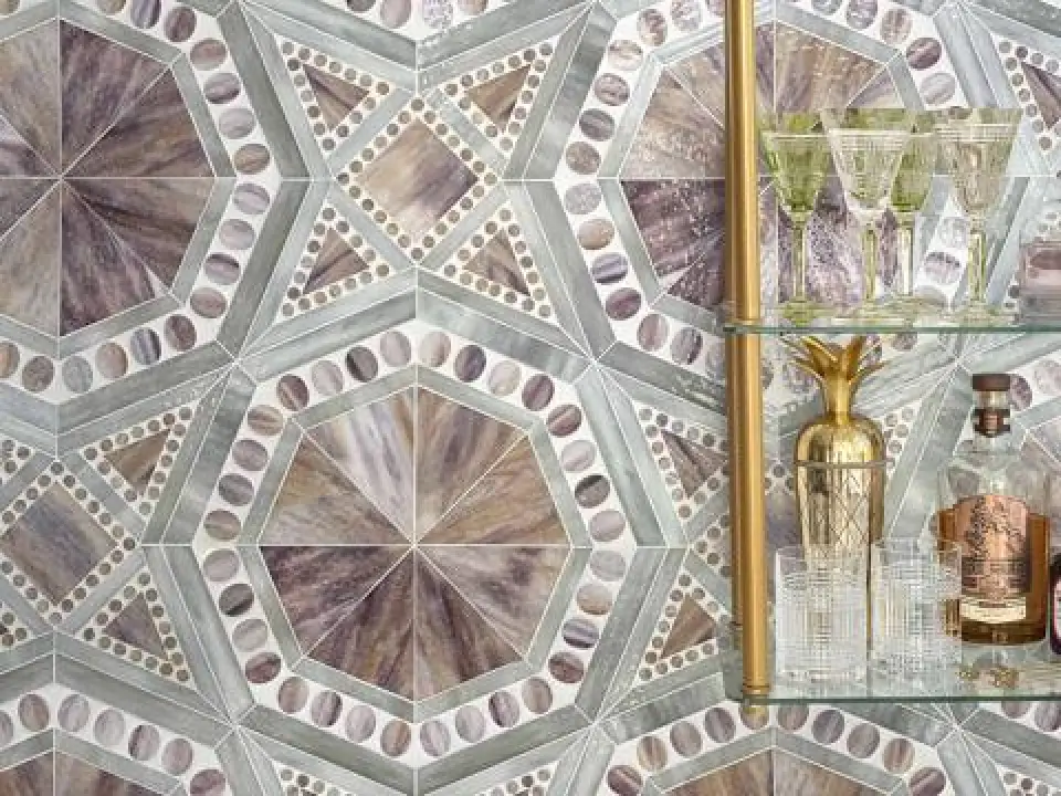 New Ravenna Place Vendome Waterjet Glass Mosaic in Fluorite and Alabaster