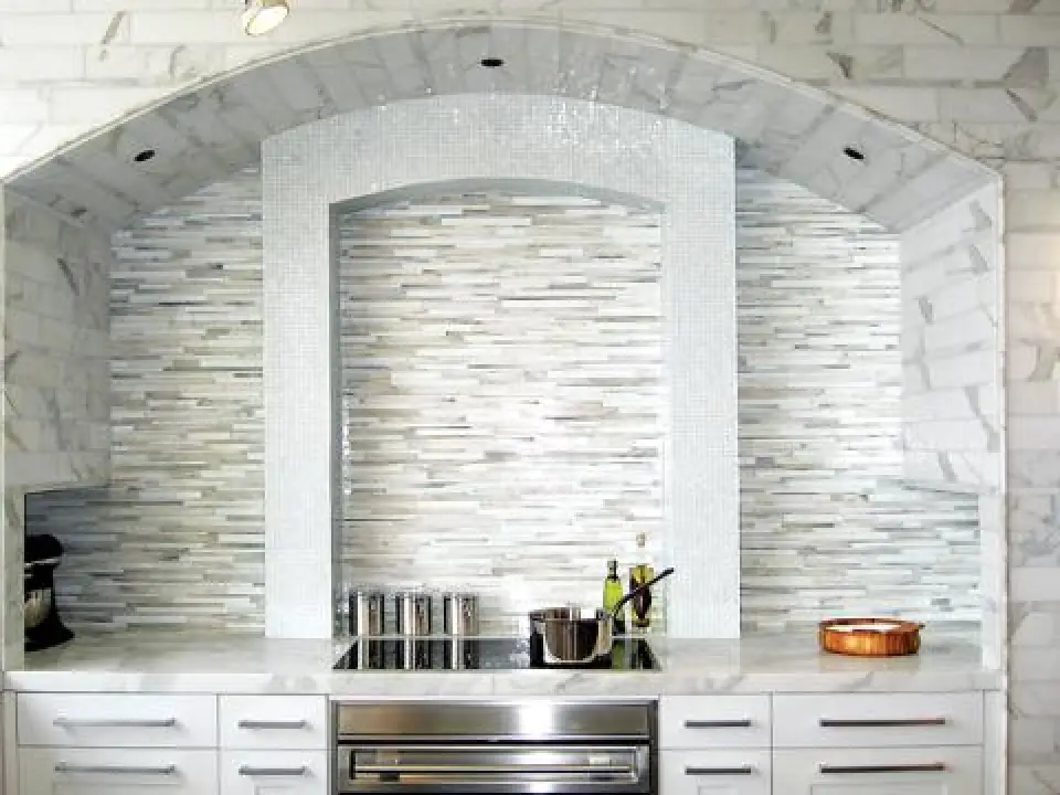 Allison Eden Studios Hand Crafted Barcode Pattern in Kitchen Backsplash